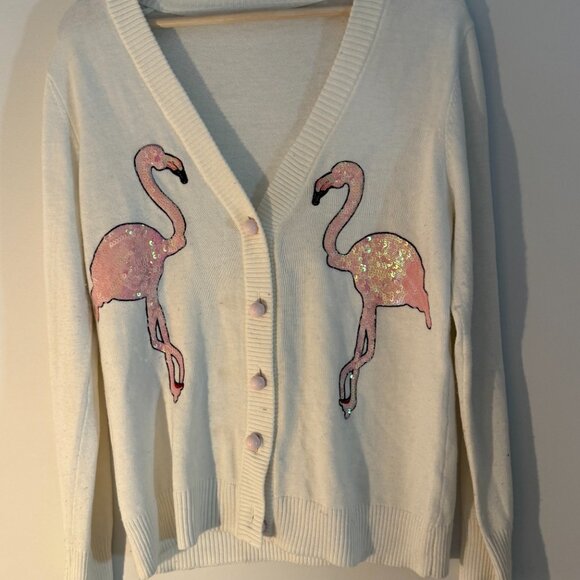 Vintage Sequin Flamingo Cardigan 🦩✨ | Cream Knit | Size M - Picture 4 of 4